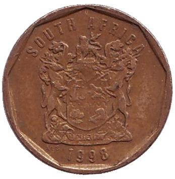 Монета 10 центов. 1998 год, Южная Африка. Лилия.