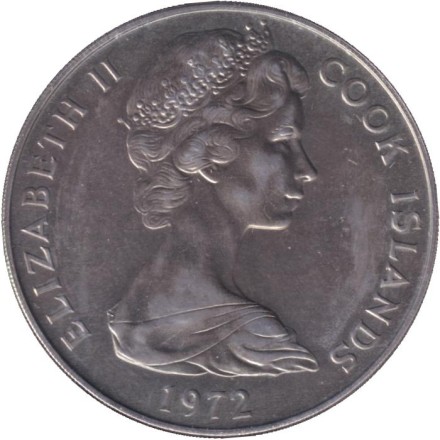 Монета 1 доллар. 1972 год, Острова Кука. Тангароа. Божество. Монета 1 доллар. 1972 год, Острова Кука. Тангароа. Божество.