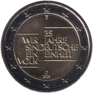Монета 2 евро. 2025 год (G), Германия. 35 лет объединению Германии. Монета 2 евро. 2025 год (G), Германия. 35 лет объединению Германии.