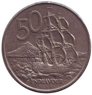 Монета 50 центов, 1988 год, Новая Зеландия. Парусник "Endeavour". Монета 50 центов, 1988 год, Новая Зеландия. Парусник "Endeavour".