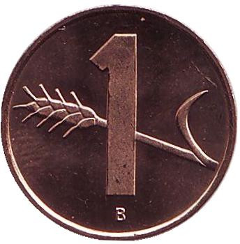 Монета 1 раппен. 2004 год, Швейцария. UNC.