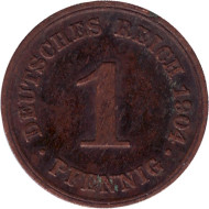 Монета 1 пфенниг. 1904 год (D), Германская империя. Монета 1 пфенниг. 1904 год (D), Германская империя.