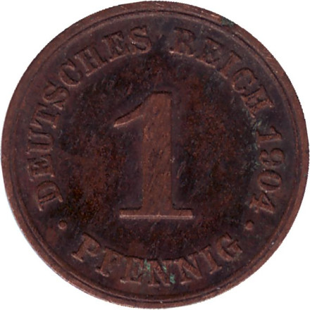 Монета 1 пфенниг. 1904 год (D), Германская империя.