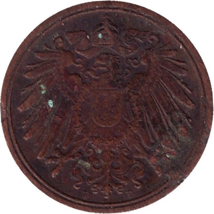 Монета 1 пфенниг. 1904 год (D), Германская империя.