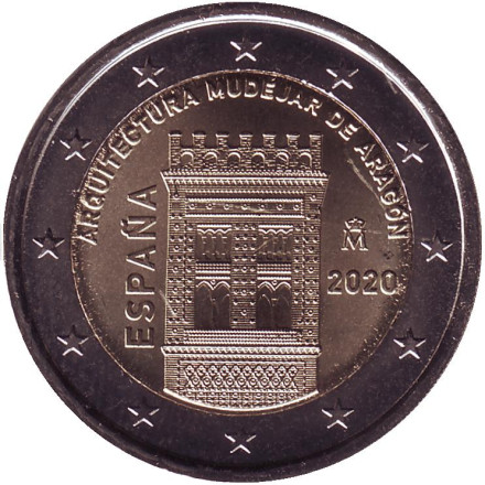 Монета 2 евро. 2020 год, Испания. Арагон. Архитектура мудехар.