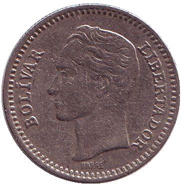 Монета 25 сентимо. 1965 год, Венесуэла.