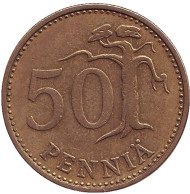 Монета 50 пенни. 1965 год, Финляндия. Монета 50 пенни. 1965 год, Финляндия.