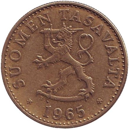 Монета 50 пенни. 1965 год, Финляндия. Монета 50 пенни. 1965 год, Финляндия.