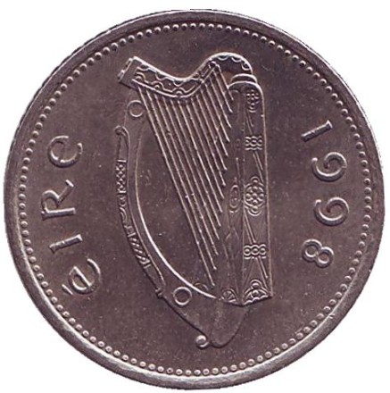 Монета 10 пенсов. 1998 год, Ирландия. Лосось.