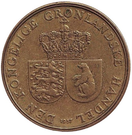 Монета 1 крона. 1957 год, Гренландия.