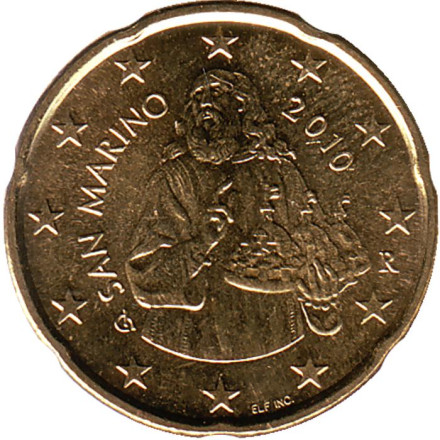 Монета 20 центов. 2010 год, Сан-Марино.