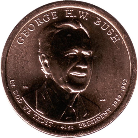 41-й президент США. Джордж Герберт Уокер Буш. Монетный двор D. Монета 1 доллар, 2020 год, США.