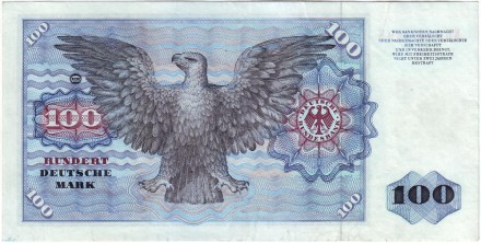 Банкнота 100 марок. 1980 год, ФРГ. Тип 1. Себастиан Мюнстер. Орел.