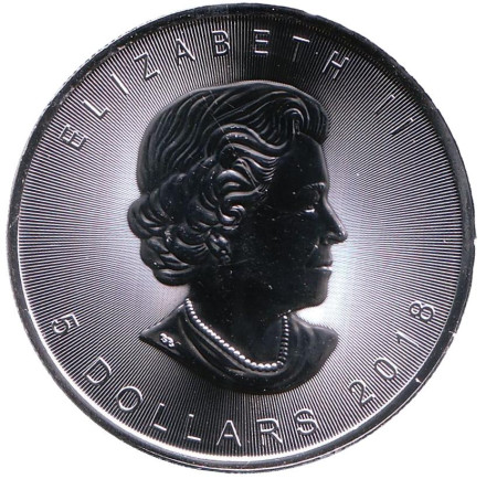 Монета 5 долларов. 2018 год, Канада. Кленовый лист. Монета 5 долларов. 2018 год, Канада. Кленовый лист.