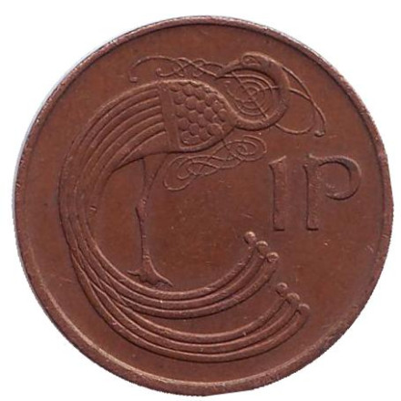 Монета 1 пенни. 1982 год, Ирландия. Птица. Ирландская арфа.