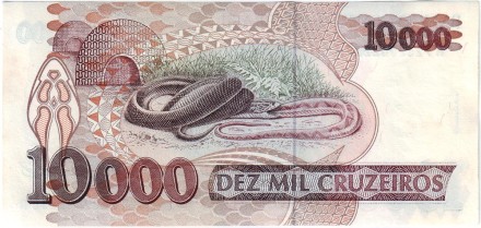 Банкнота 10000 крузейро. 1991-1993 гг., Бразилия. (Тип 1). Витал Бразил. Банкнота 10000 крузейро. 1991-1993 гг., Бразилия. (Тип 1). Витал Бразил.