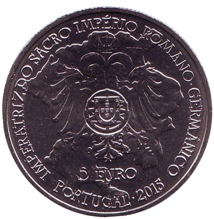 Монета 5 евро. 2015 год, Португалия. Изабелла Португальская. Монета 5 евро. 2015 год, Португалия. Изабелла Португальская.