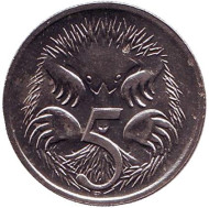 Монета 5 центов. 1996 год, Австралия. Ехидна. Монета 5 центов. 1996 год, Австралия. Ехидна.
