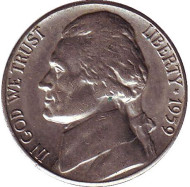 Монета 5 центов. 1959 год (D), США. Джефферсон. Монтичелло. Монета 5 центов. 1959 год (D), США. Джефферсон. Монтичелло.