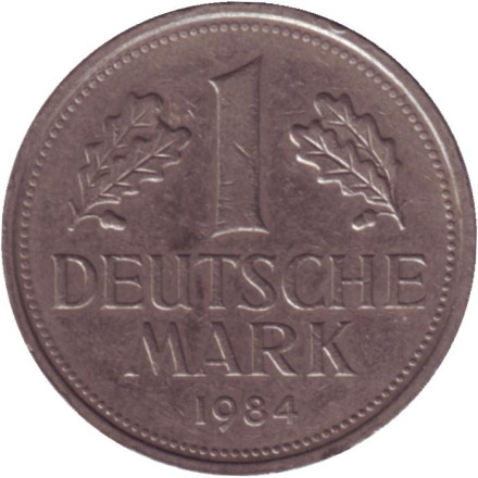 Монета 1 марка. 1984 год (F), ФРГ. Из обращения.