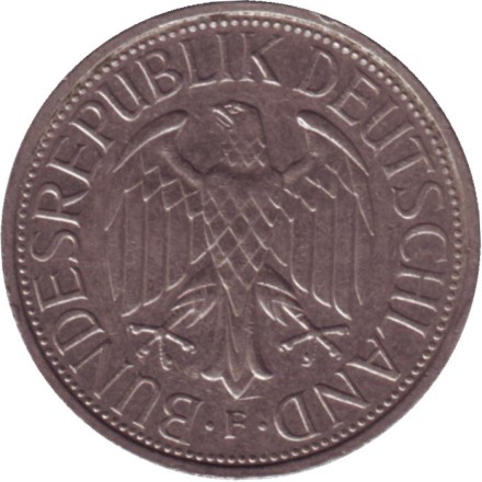 Монета 1 марка. 1984 год (F), ФРГ.