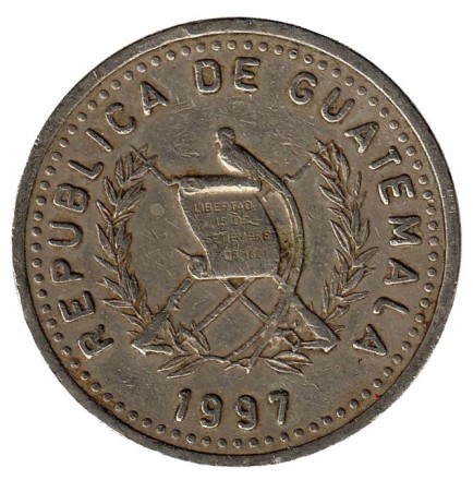Монета 25 сентаво. 1997 год, Гватемала. Индианка.