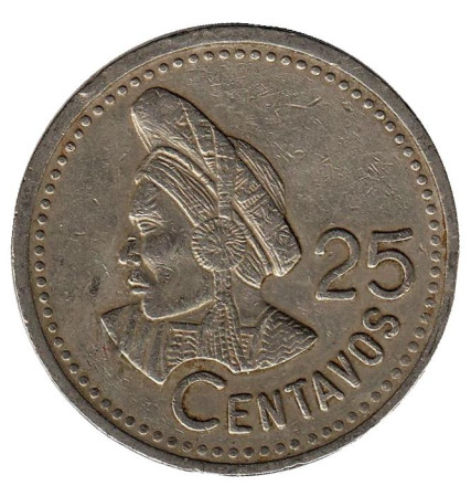 Монета 25 сентаво. 1997 год, Гватемала. Индианка.