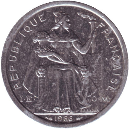 Монета 2 франка. 1986 год, Французская Полинезия. Из обращения.