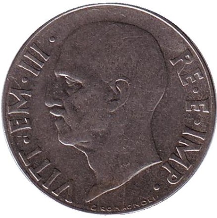 Монета 20 чентезимо. 1940 год, Италия. Немагнитная, гурт рубчатый. Монета 20 чентезимо. 1940 год, Италия. Немагнитная, гурт рубчатый.