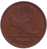 Монета 1 пенни. 1946 год, Ирландия. Птица. Ирландская арфа. Монета 1 пенни. 1946 год, Ирландия. Птица. Ирландская арфа.