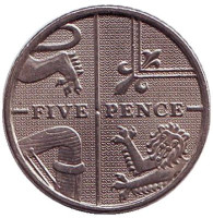 Монета 5 пенсов. 2009 год, Великобритания.