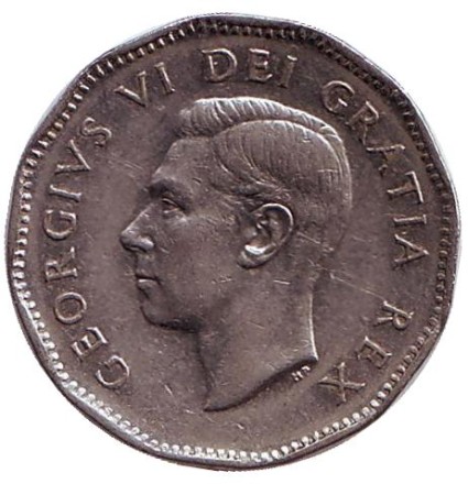 Монета 5 центов. 1950 год, Канада. Бобр.