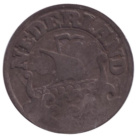 Монета 25 центов. 1942 год, Нидерланды. Монета 25 центов. 1942 год, Нидерланды.