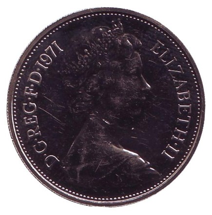 Монета 10 пенсов. 1971 год, Великобритания. Лев. BU. Монета 10 пенсов. 1971 год, Великобритания. Лев. BU.