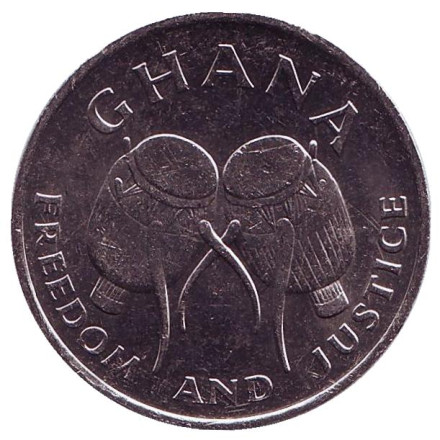 Монета 50 седи. 1991 год, Гана. Африканские барабаны.