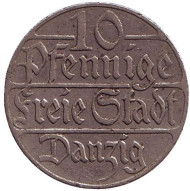 Монета 10 пфеннигов. 1923 год, Данциг. Монета 10 пфеннигов. 1923 год, Данциг.