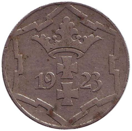 Монета 10 пфеннигов. 1923 год, Данциг.