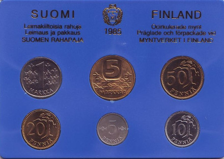 Набор монет Финляндии (6 шт), 1985 год, Финляндия. (в банковской упаковке)