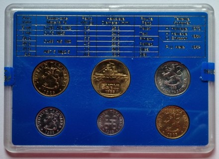 Набор монет Финляндии (6 шт), 1985 год, Финляндия. (в банковской упаковке)