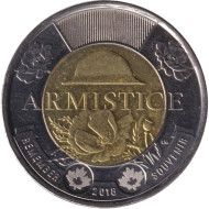 Монета 2 доллара. 2018 год, Канада. 100 лет со дня окончания Первой Мировой войны.