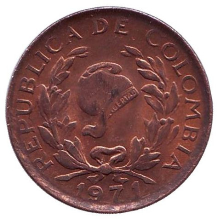 Монета 5 сентаво. 1971 год, Колумбия. Монета 5 сентаво. 1971 год, Колумбия.