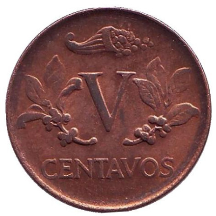 Монета 5 сентаво. 1971 год, Колумбия.
