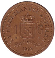 Монета 1 гульден. 1993 год, Нидерландские Антильские острова.