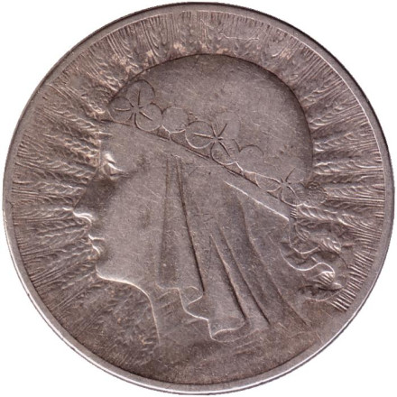 Монета 10 злотых. 1932 год, Польша. (С отметкой монетного двора). Ядвига.