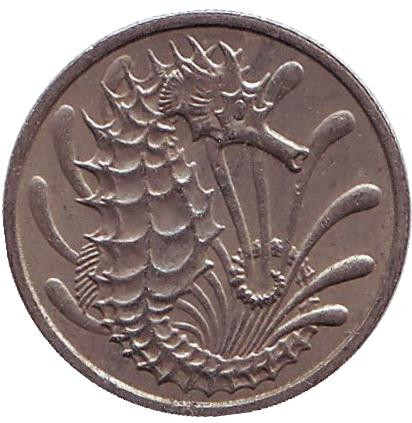 Монета 10 центов. 1973 год, Сингапур. Морской конек.