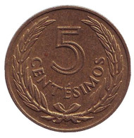Монета 5 сентесимо. 1960 год, Уругвай. Монета 5 сентесимо. 1960 год, Уругвай.