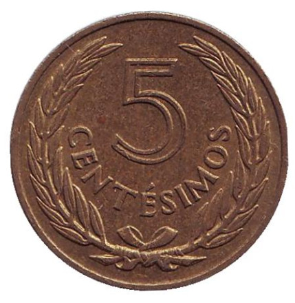 Монета 5 сентесимо. 1960 год, Уругвай.
