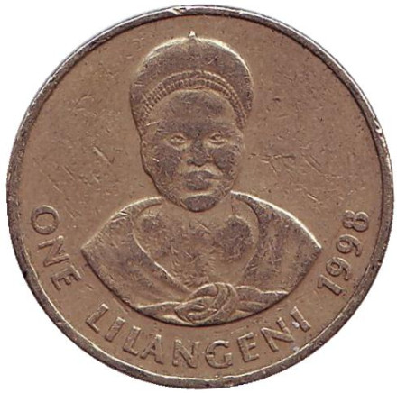 Монета 1 лилангени. 1998 год, Свазиленд. Король Мсавати III. Дзелигве Шонгве.