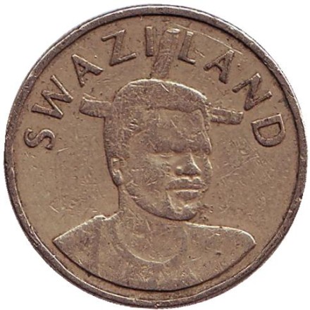 Монета 1 лилангени. 1998 год, Свазиленд. Король Мсавати III. Дзелигве Шонгве. Монета 1 лилангени. 1998 год, Свазиленд. Король Мсавати III. Дзелигве Шонгве.