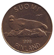 Монета 5 марок. 1998 год, Финляндия. UNC. Тюлень.